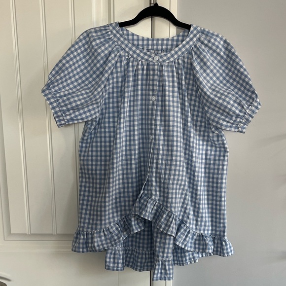Blue and White Gingham Blouse L - Picture 9 of 11